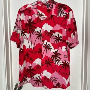 Coca Cola Men's Tropical Red and Pink Shirt Hawaiian Beach